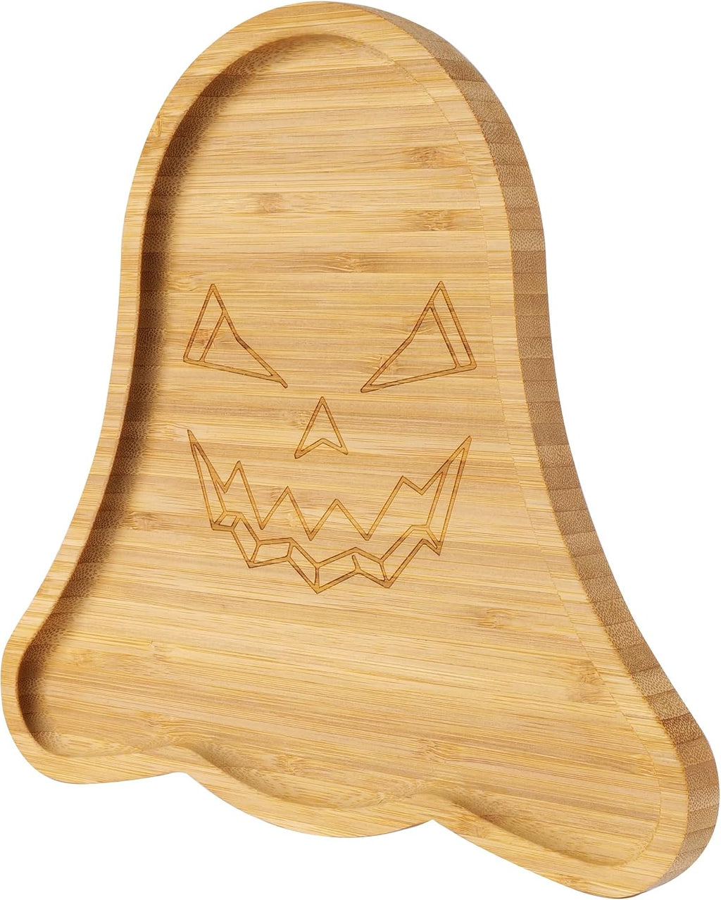 TJ POP Ghost Serving Tray - Spooky Ghost Shaped Bamboo Serving Platter, Festive Wooden Charcuterie Board, Snack Cheese Dish Plate for Candy, Treats, Drinks & Holiday Party Decor (10" x 9")