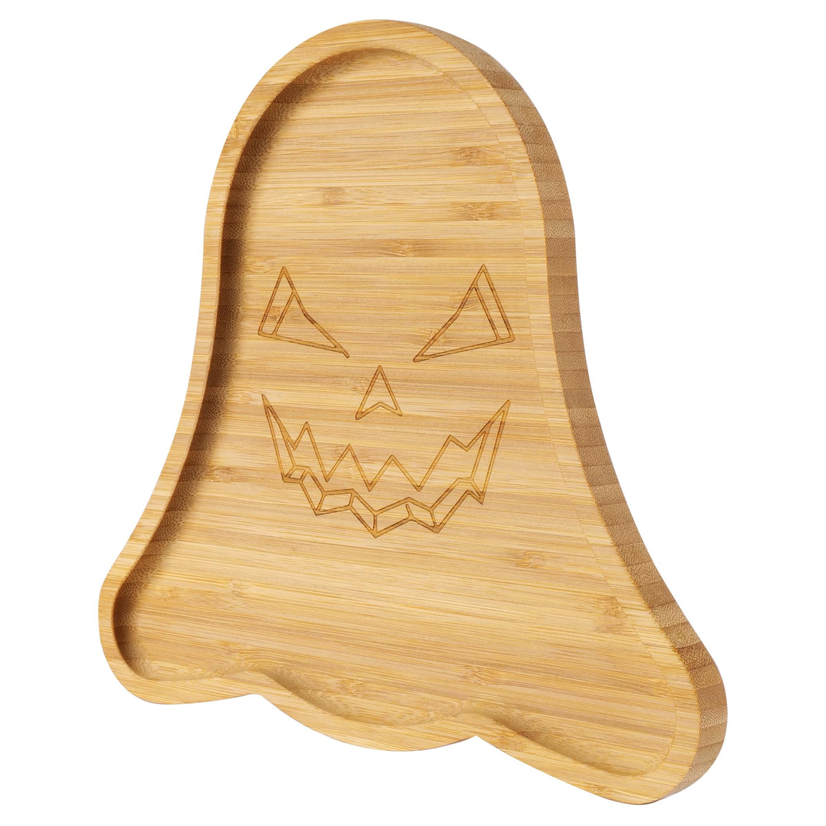 TJ POP Ghost Serving Tray - Spooky Ghost Shaped Bamboo Serving Platter, Festive Wooden Charcuterie Board, Snack Cheese Dish Plate for Candy, Treats, Drinks & Holiday Party Decor (10" x 9")