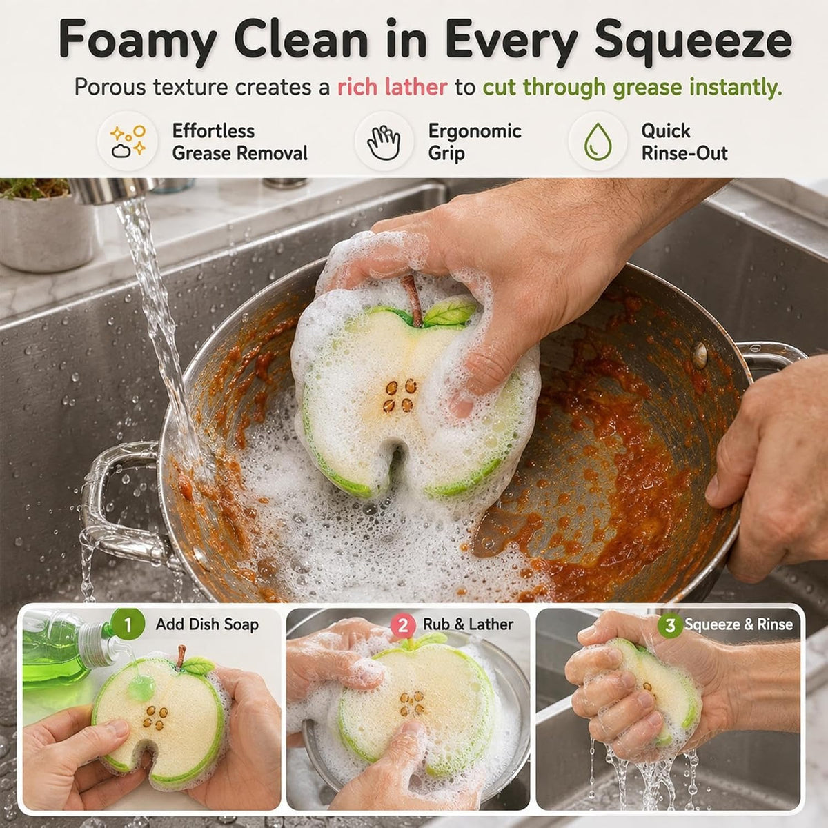 Cute Fruit Shaped Dish Sponge Dishwashing Scrubber Kitchen Cleaning Brush