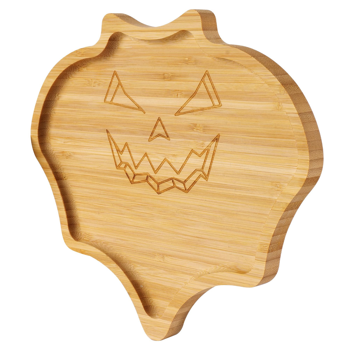 TJ POP Ghost Serving Tray - Spooky Ghost Shaped Bamboo Serving Platter, Festive Wooden Charcuterie Board, Snack Cheese Dish Plate for Candy, Treats, Drinks & Holiday Party Decor (10" x 9")