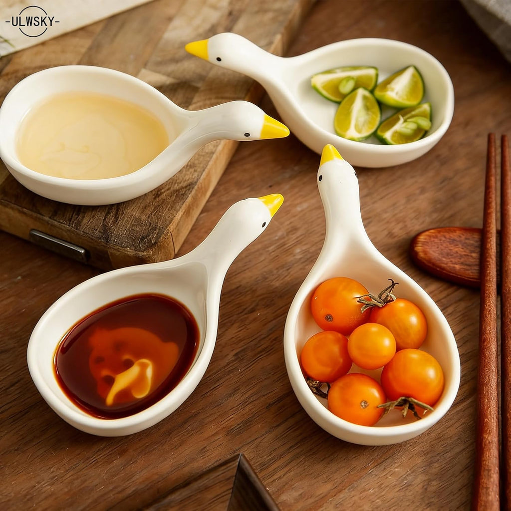 Set of 5 Cute Duck Design Ceramic Sauce Dippind Bowls Set,1.5oz Condiment Cups Soy Sauce Dish,Stackable,Appetizer Dishes Dips Bowls,for Tomato Sauce,BBQ Sauce,Nuts, Cheese,Sushi
