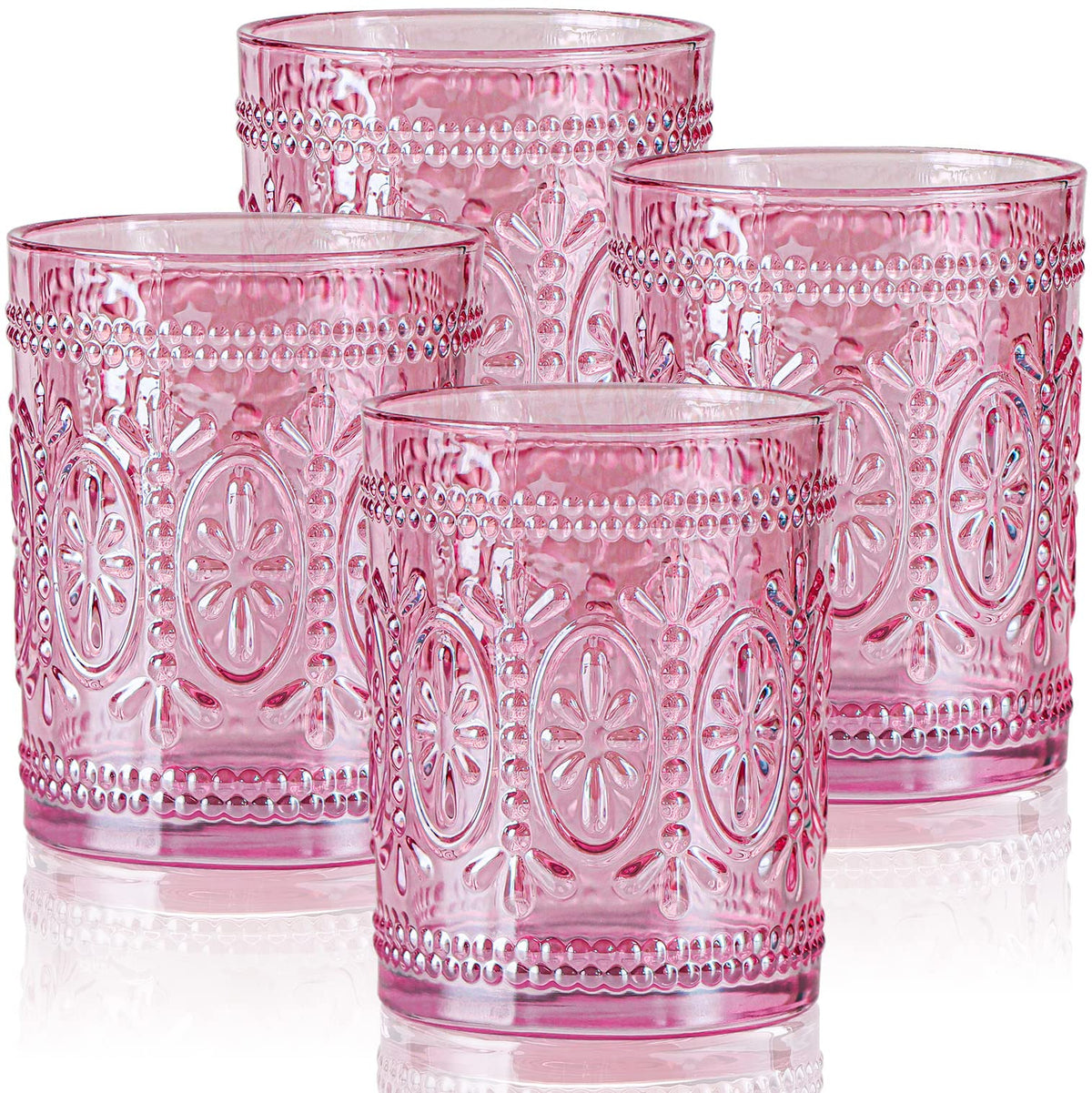 abrwyy Pink Drinking Glasses, 12oz Pink Glassware, Vintage Glassware
