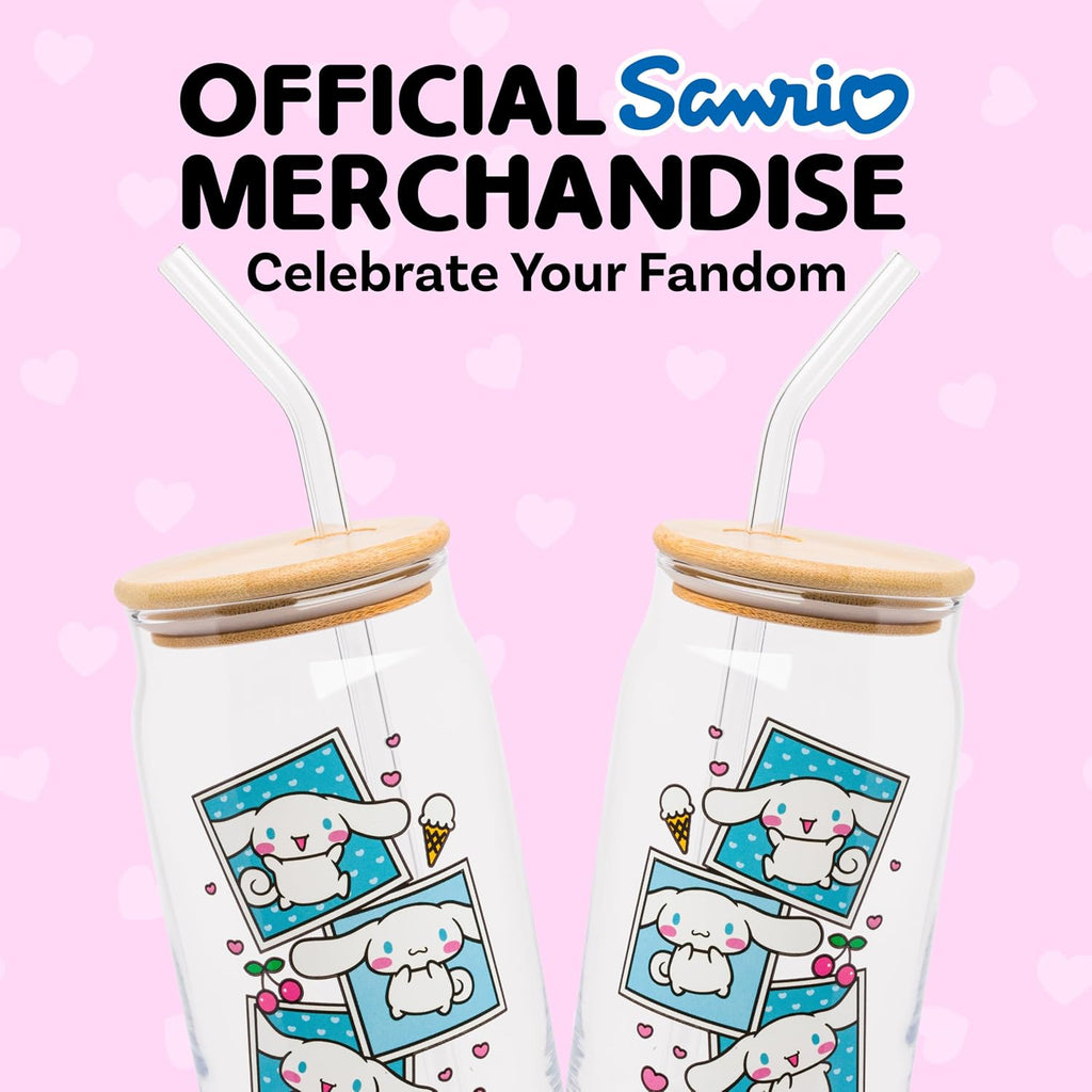 Silver Buffalo Sanrio Cinnamoroll Polaroid, Glass Tumbler, 16oz