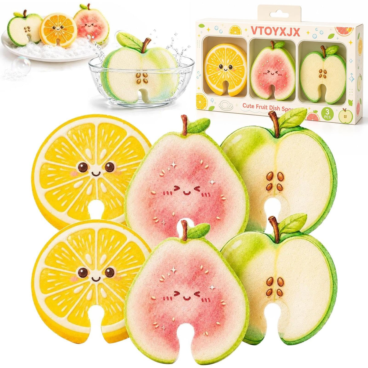 Cute Fruit Shaped Dish Sponge Dishwashing Scrubber Kitchen Cleaning Brush