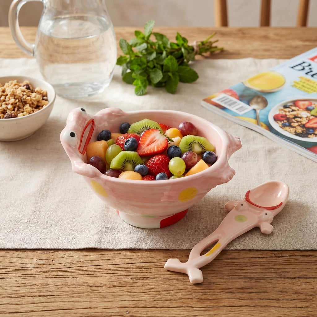 Funny Frog Bowl With Frog Spoon Set Ugly-cute Cereal Bowl (PNK)