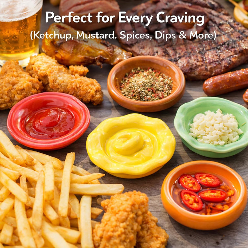 6-Piece Stackable Ceramic Burger Plate Set for Sauces & Dips