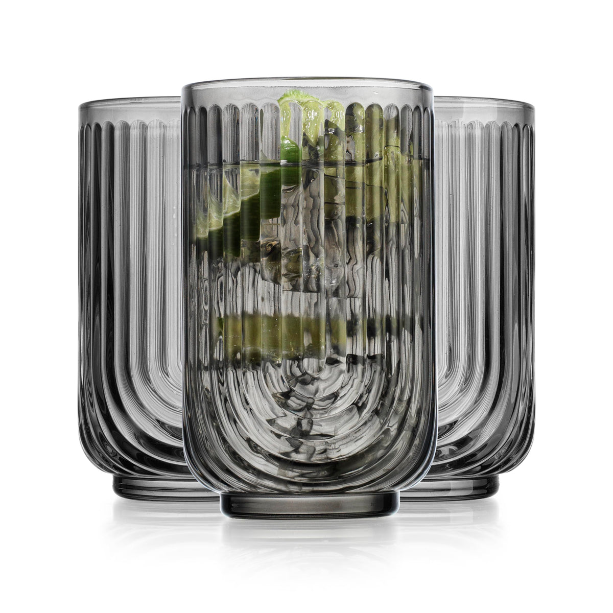 Glaver's Vintage Glassware Art Deco Glasses Ribbed Drinking Glasses U-Shape Arch Design Colored Cocktail Kitchen Tumblers Everyday Dinner Decorative Party Hand-Wash Only (Pink S/4 17oz)