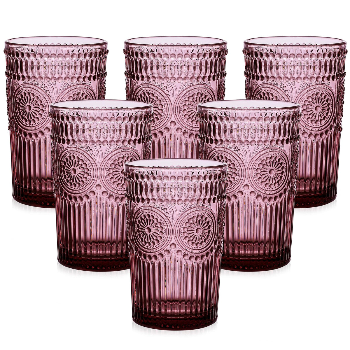 ZMOWIPDL Drinking Glasses Set of 6,13oz Flower Design Green Glass Cups