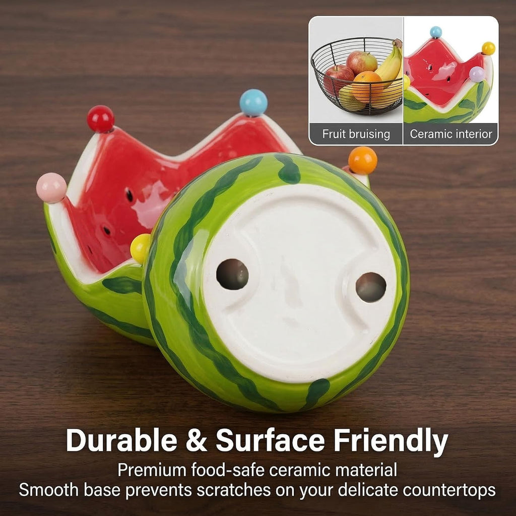 Watermelon-Shaped Ceramic Fruit Bowl with 6 Stainless Steel Forks
