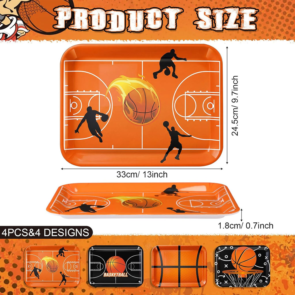 4 Pieces Basketball Serving Trays Melamine Platters