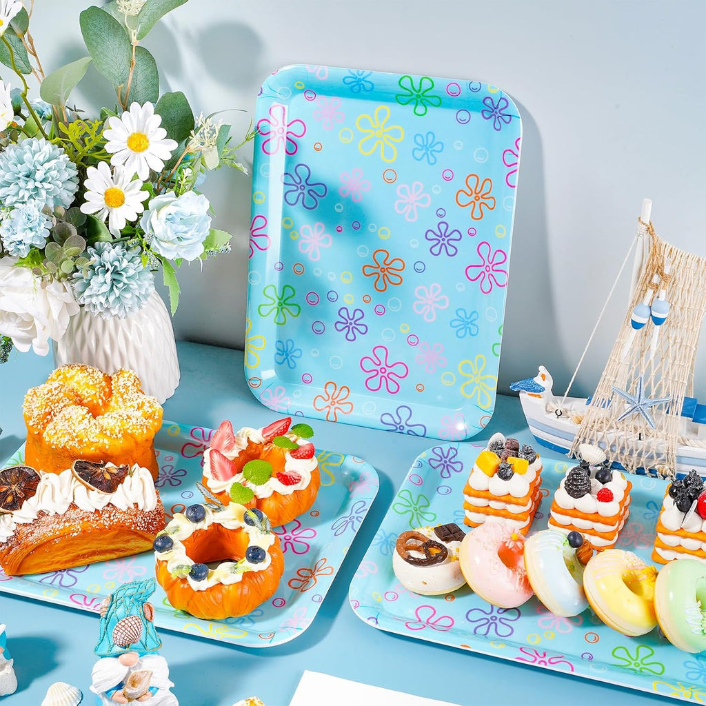 JarThenaAMCS 3Pcs Cartoon Sponge Serving Trays Under the Sea Flower Bubble Reusable Serving Dishes Melamine Platter Party Decoration for Ocean Birthday Party Sharing Snacks Fruit Dessert, 13 x 10 Inch