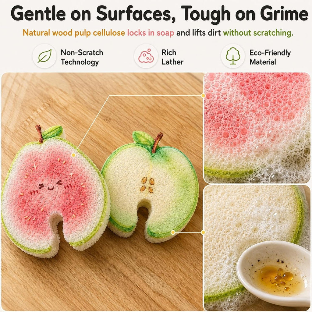 Cute Fruit Shaped Dish Sponge Dishwashing Scrubber Kitchen Cleaning Brush