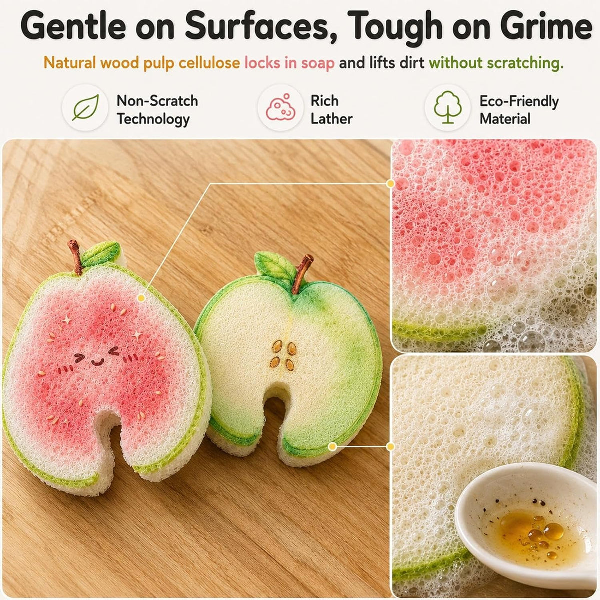 Cute Fruit Shaped Dish Sponge Dishwashing Scrubber Kitchen Cleaning Brush