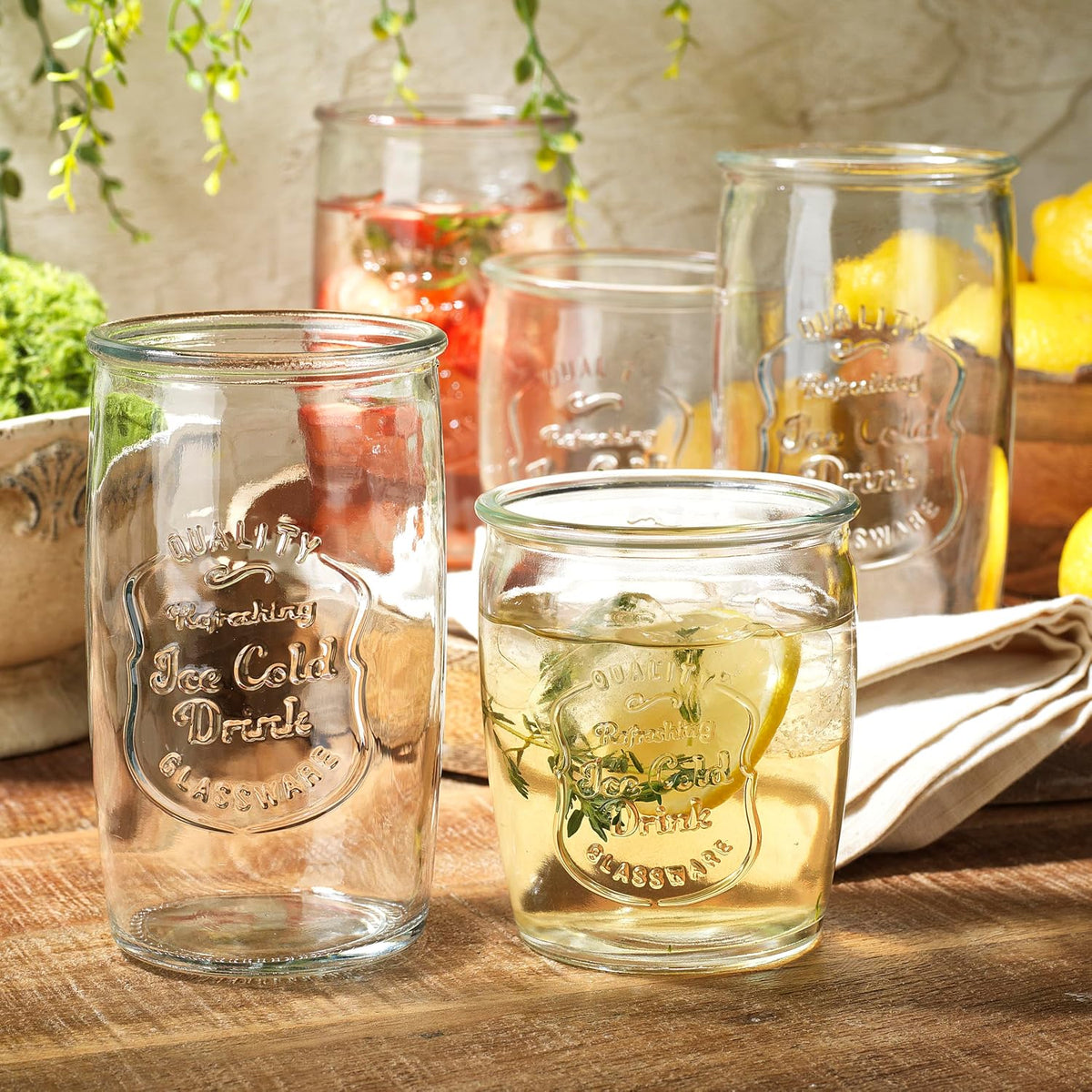 Glaver's Ice Cold Set of 8 Drinking Glasses 4-20 Oz Highball Glasses, and 4-13 Oz Whiskey Glass Cups For Everyday Home Use Water glasses, Beer, Juice, Cocktail.