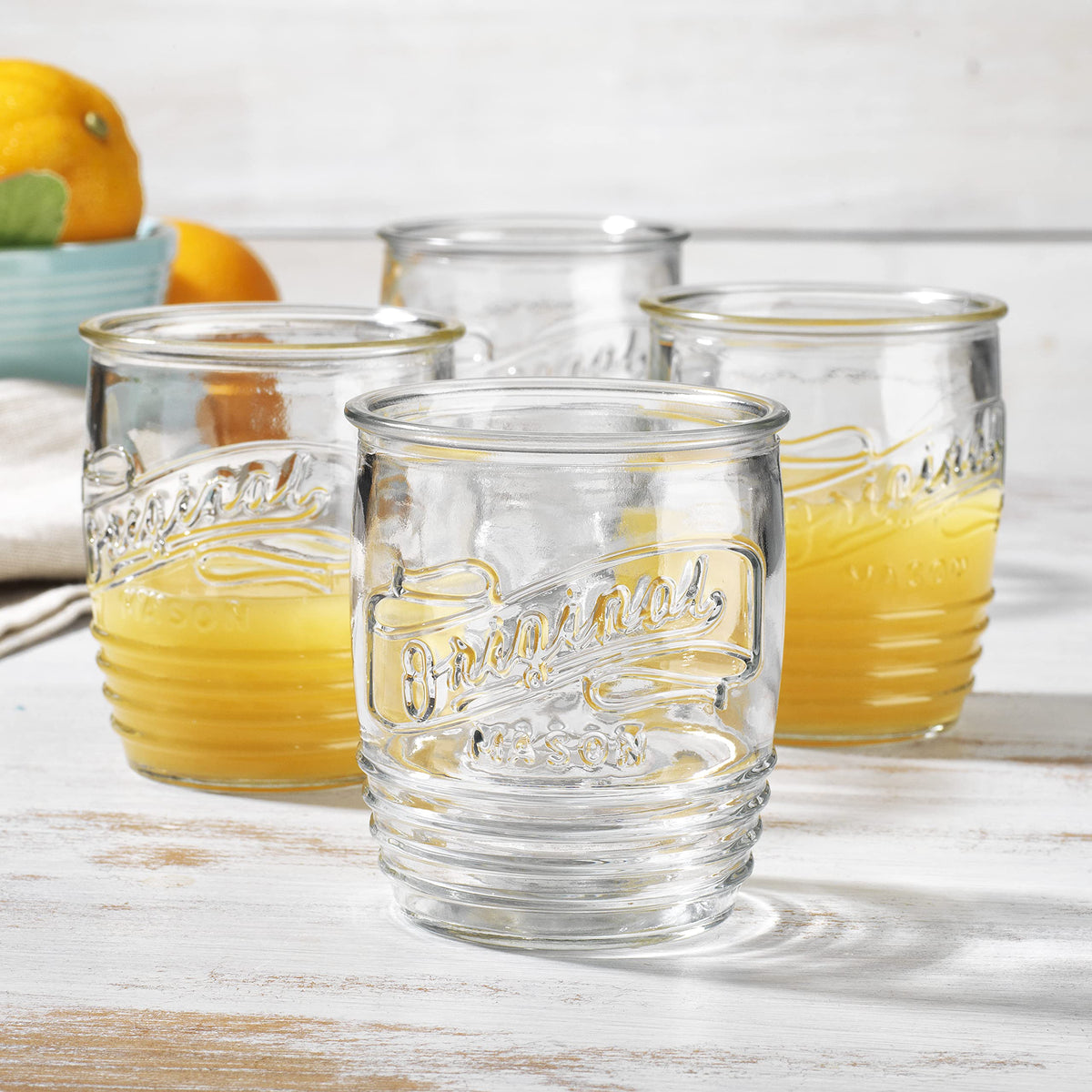 Glaver's Set Of 4 Original Mason Collins Glasses Assorted Colored Drinking Glasses For Juice, Cocktails, Beverage Glass Cups, Hand Wash-In Cold Water (Original Mason Colored 20 OZ)