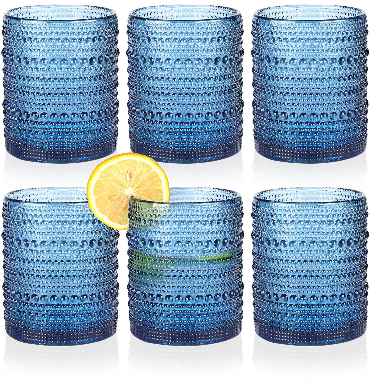 KMIGRUAN Hobnail Drinking Glasses with Straws 15oz Vintage Glassware Set of 6 Embossed Vintage Water Cups, Highball Glasses for Cocktail,Whiskey,Beer and Juic