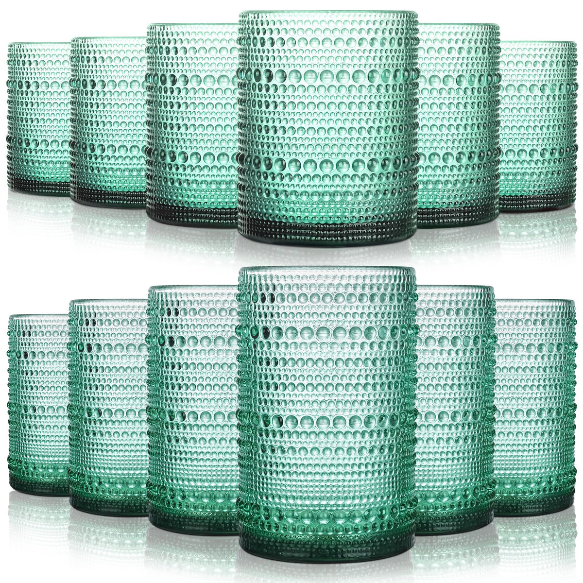KMIGRUAN Hobnail Drinking Glasses with Straws 15oz Vintage Glassware Set of 6 Embossed Vintage Water Cups, Highball Glasses for Cocktail,Whiskey,Beer and Juic
