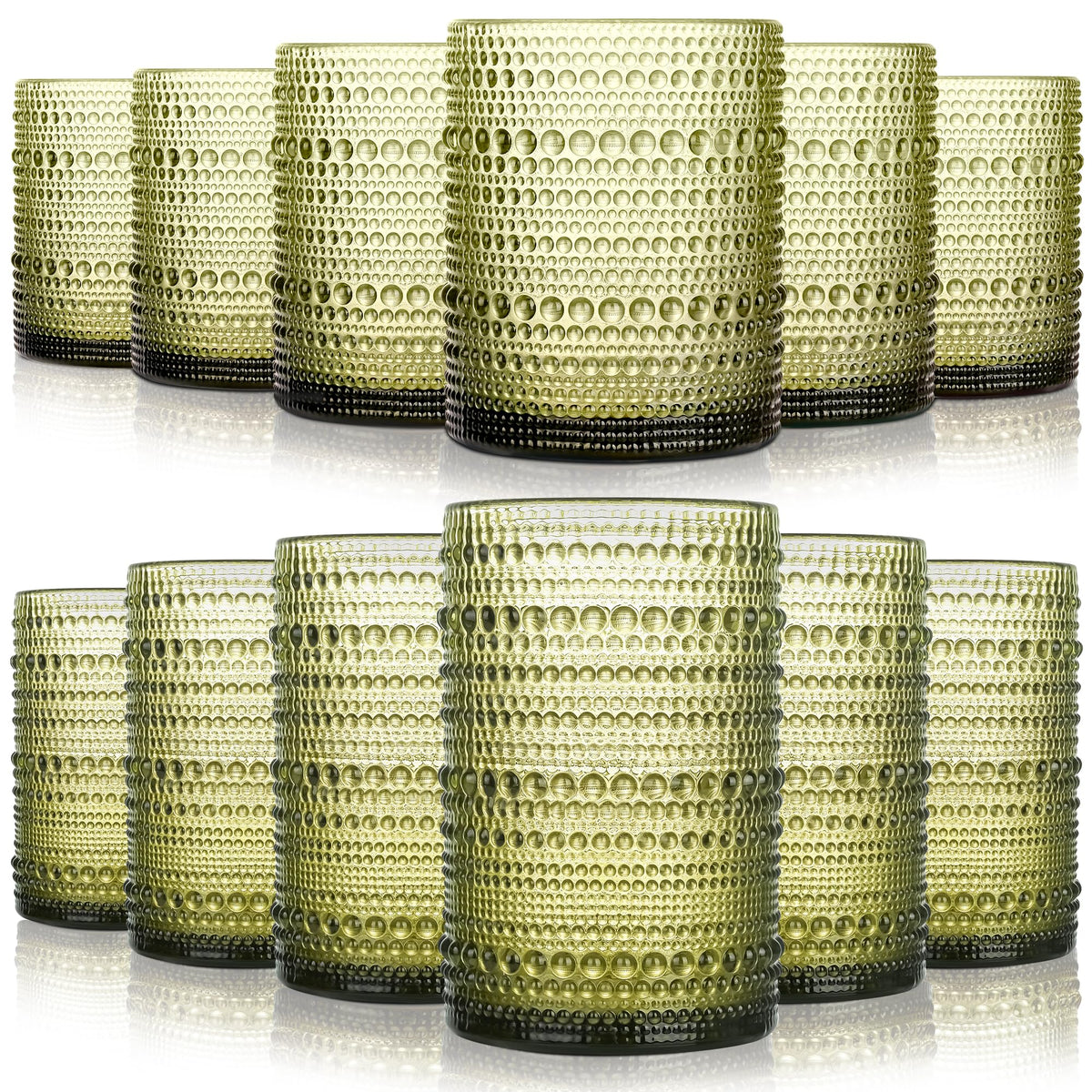 KMIGRUAN Hobnail Drinking Glasses with Straws 15oz Vintage Glassware Set of 6 Embossed Vintage Water Cups, Highball Glasses for Cocktail,Whiskey,Beer and Juic