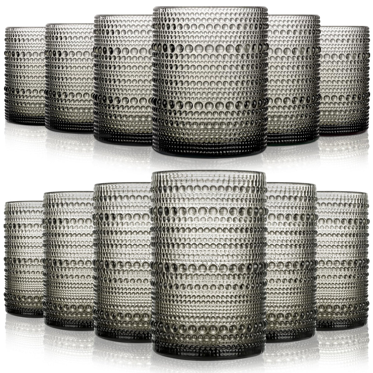 KMIGRUAN Hobnail Drinking Glasses with Straws 15oz Vintage Glassware Set of 6 Embossed Vintage Water Cups, Highball Glasses for Cocktail,Whiskey,Beer and Juic