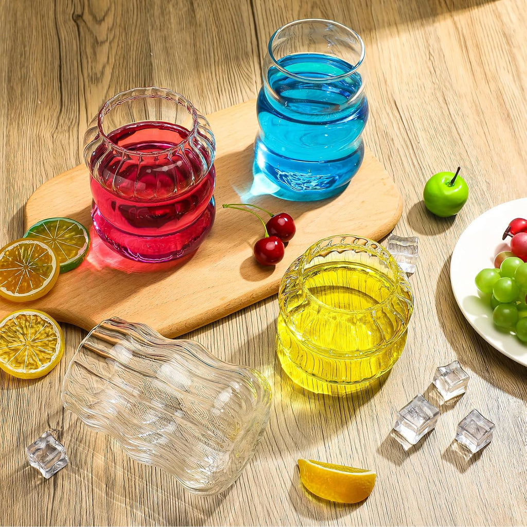Ziliny 4 Pcs Creative Glassware Set Wave Shape Drinking Glasses