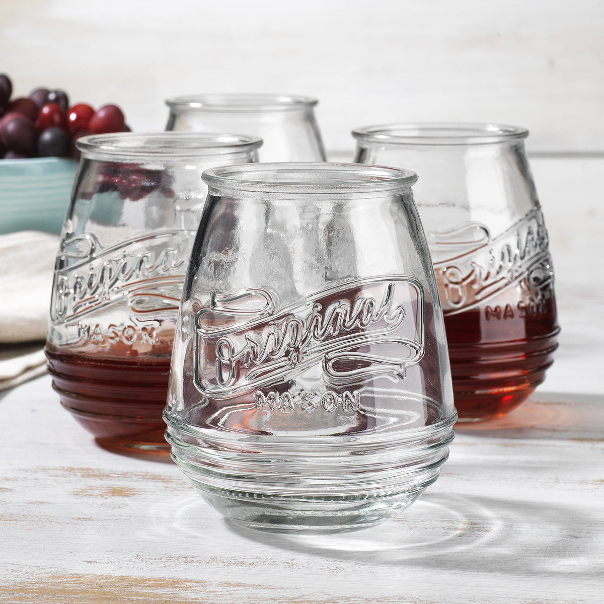 Glaver's Set Of 4 Original Mason Collins Glasses Assorted Colored Drinking Glasses For Juice, Cocktails, Beverage Glass Cups, Hand Wash-In Cold Water (Original Mason Colored 20 OZ)
