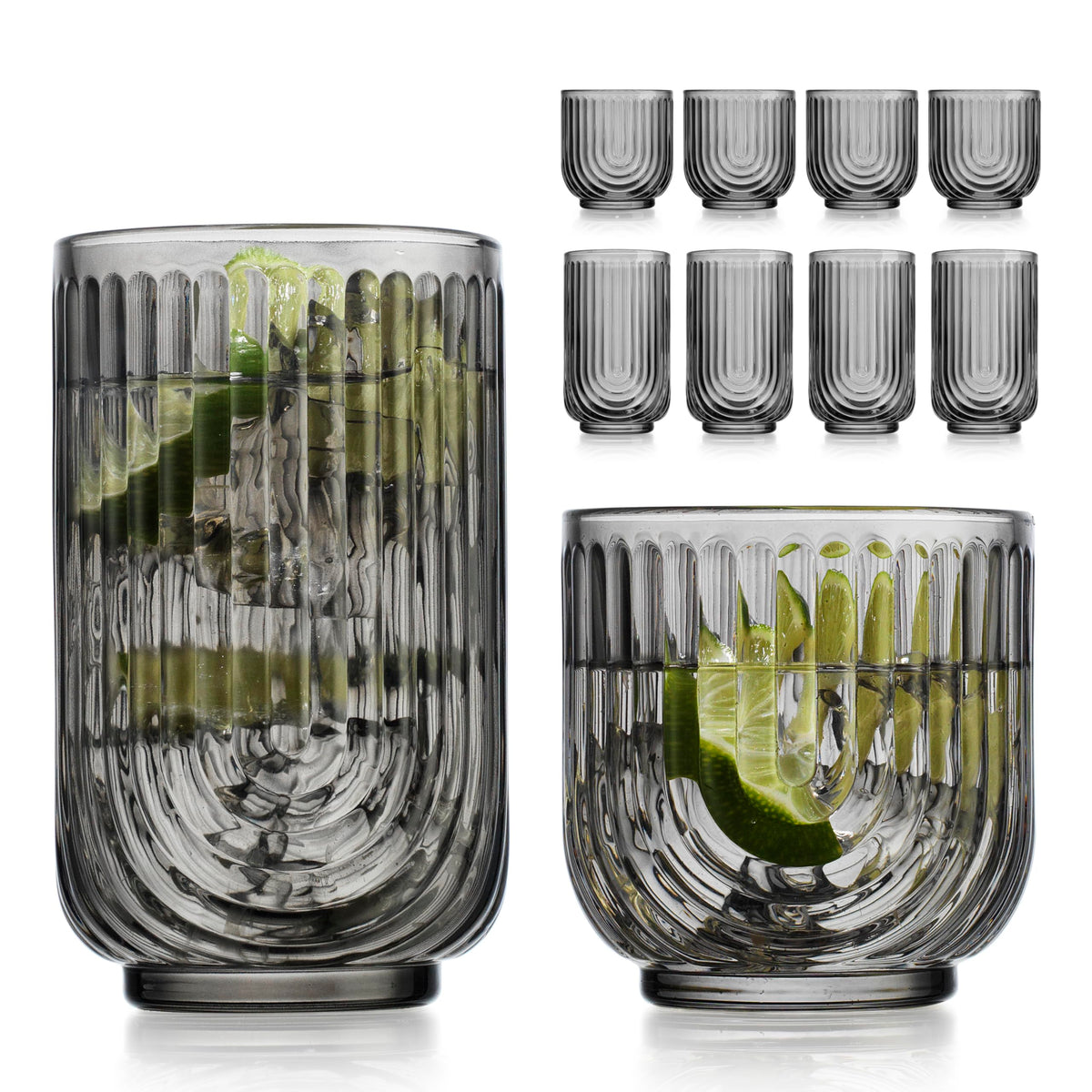 Glaver's Vintage Glassware Art Deco Glasses Ribbed Drinking Glasses U-Shape Arch Design Colored Cocktail Kitchen Tumblers Everyday Dinner Decorative Party Hand-Wash Only (Pink S/4 17oz)