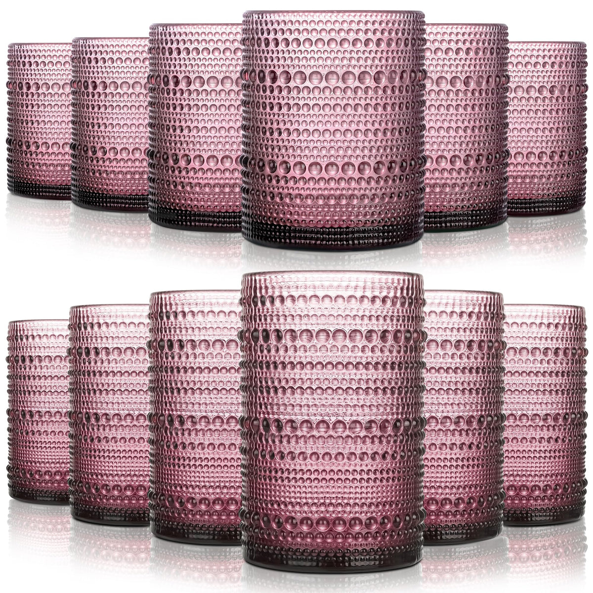KMIGRUAN Hobnail Drinking Glasses with Straws 15oz Vintage Glassware Set of 6 Embossed Vintage Water Cups, Highball Glasses for Cocktail,Whiskey,Beer and Juic