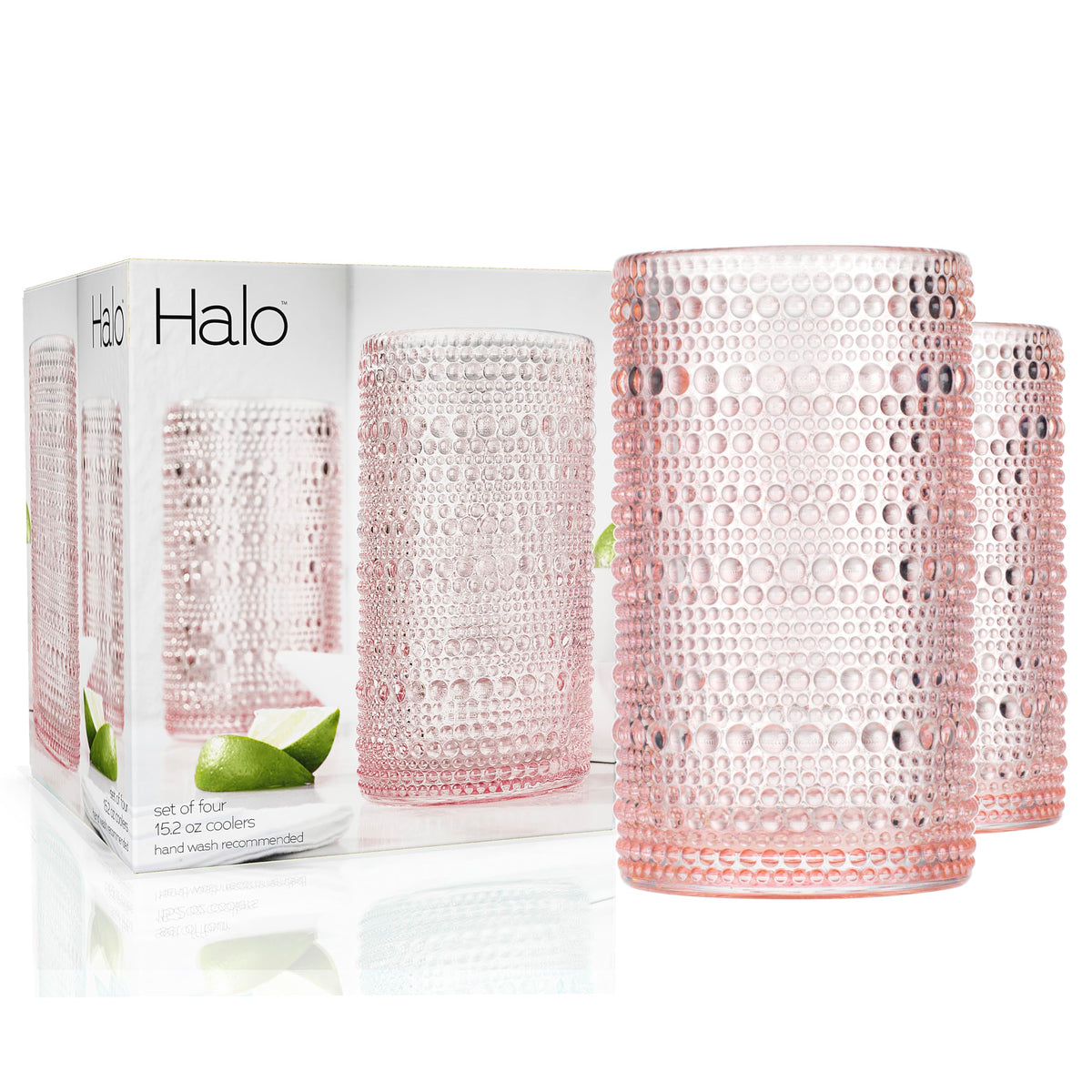 Glaver's Hobnail Drinking Glasses, Pink Vintage Glassware Set, Beaded Drinking Glasses, Set Of 4 15 oz Cocktail Glass Set, Bubble Glasses, For Everyday Usage