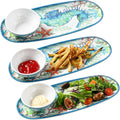 LEHAHA Coastal Chip and Dip Serving platter Set, Set of 3, Melamine Bowl and Tray Gift Set,Serving Dishes for Entertaining, Small Serving Bowls for Side Dishes, Salsa, Appetizers, Condiments.